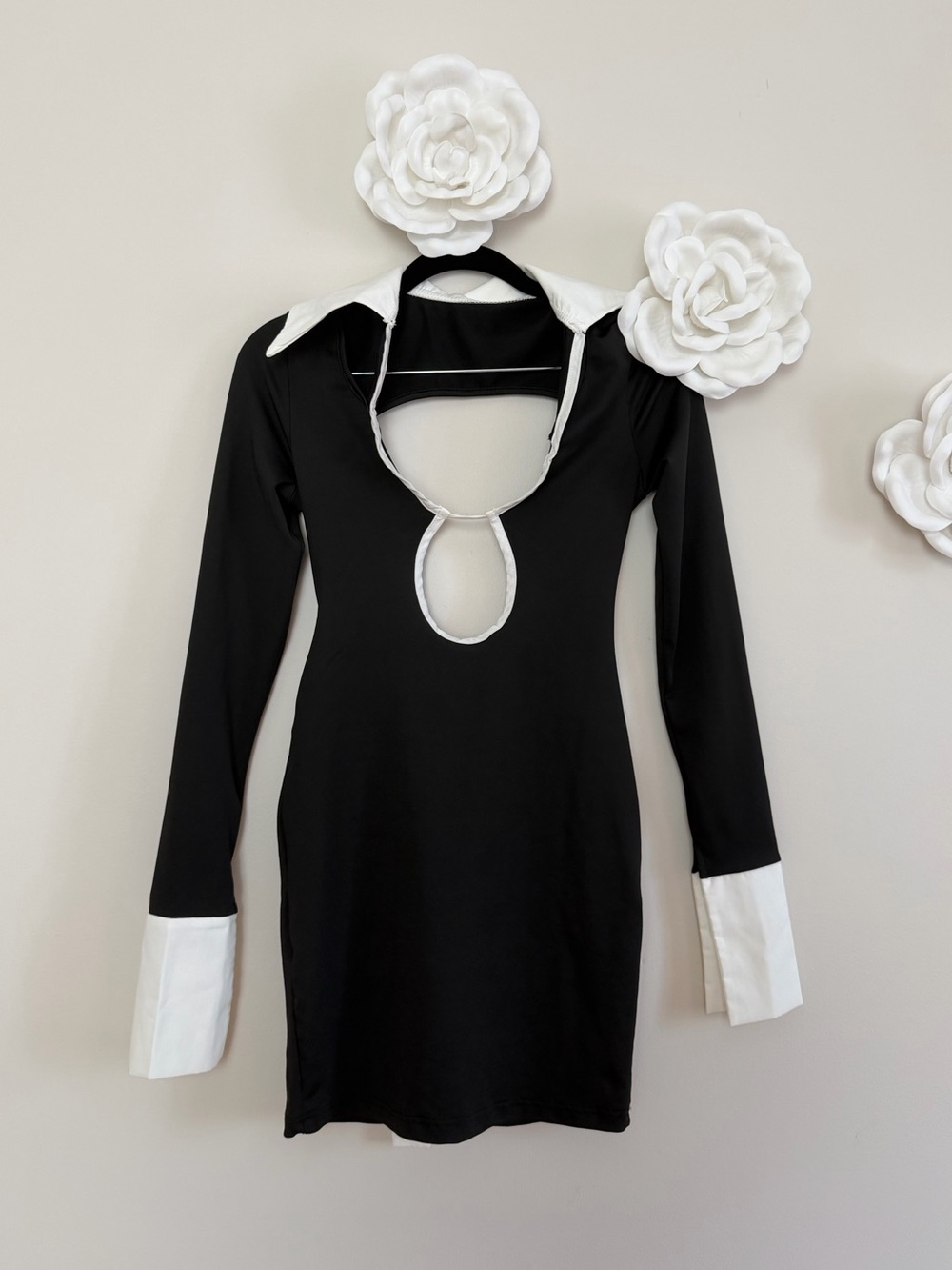Black & White Long-Sleeve Mini Dress